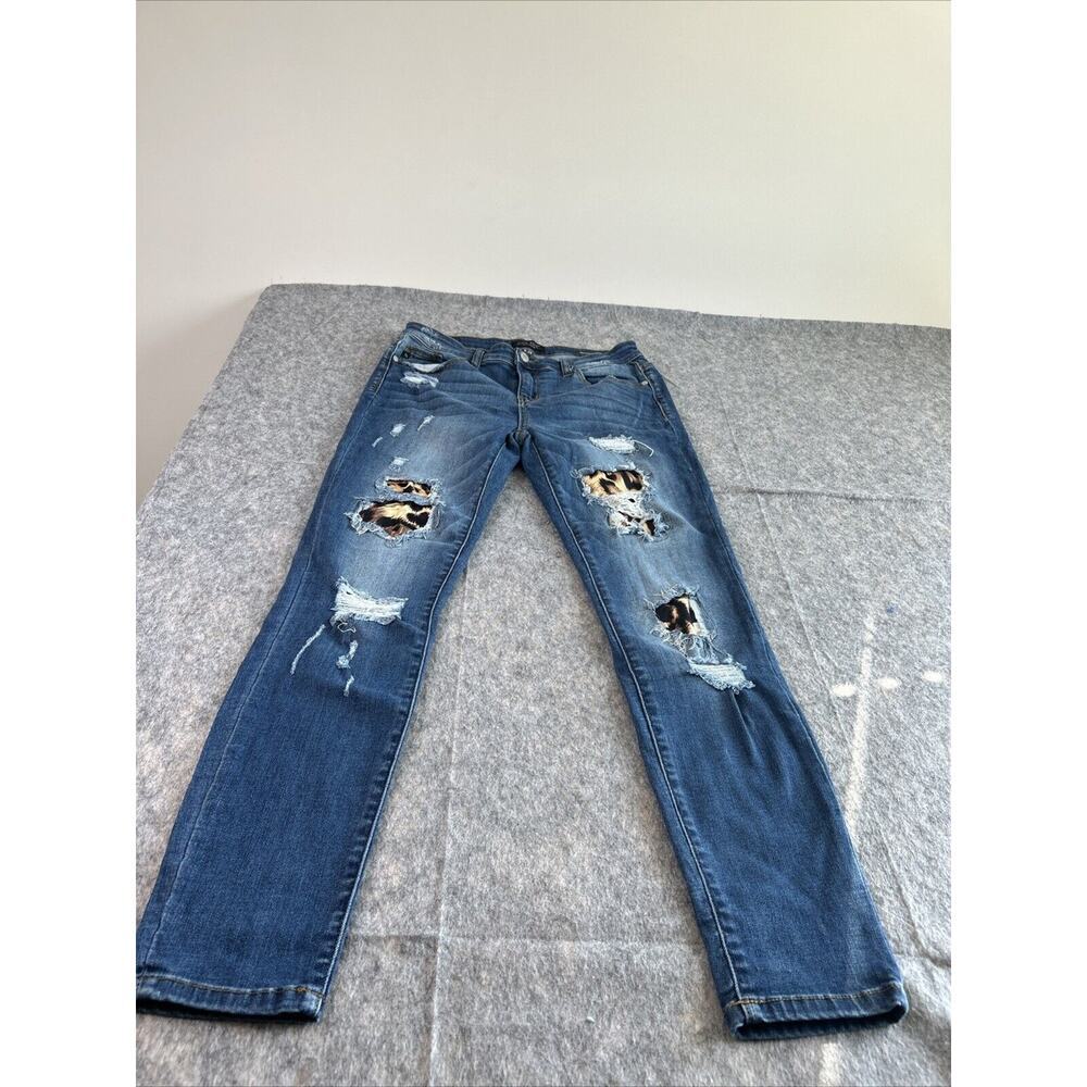 Judy Blue LA jeans women 9/29 denim distressed straight fit stretch Leopardprint